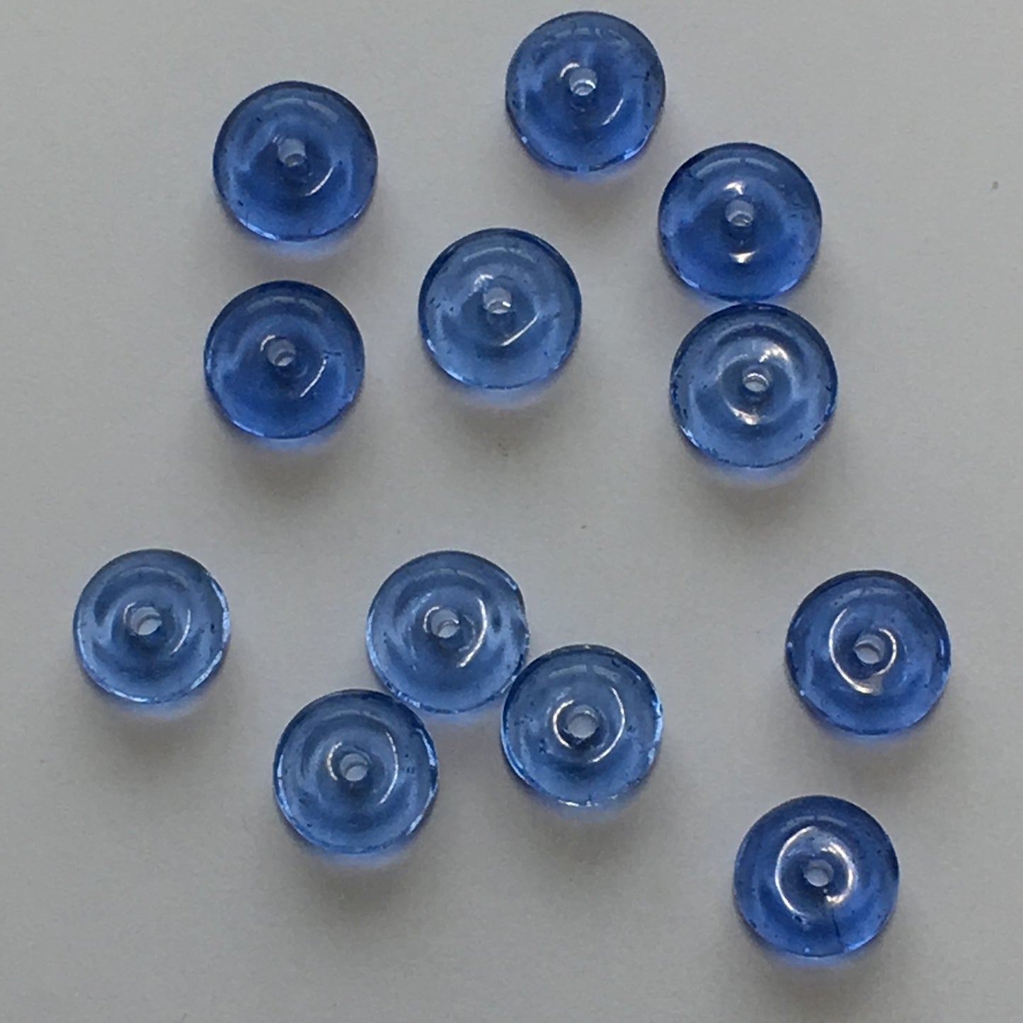 Transparent Blue Glass Saucer Beads, 2-4 x 7-8 mm, 14 Beads