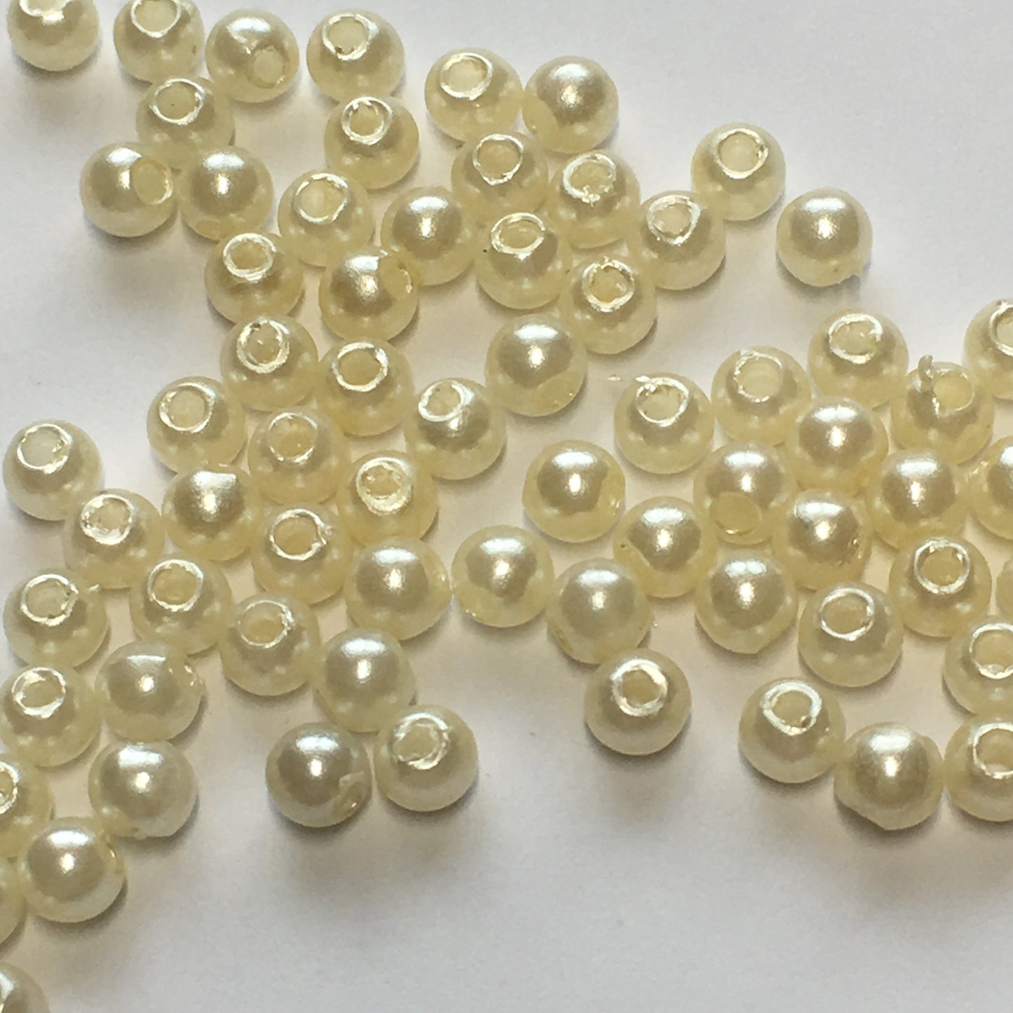Light Cream Pearl Round Acrylic Beads, 4 mm - 88 or 100 Beads
