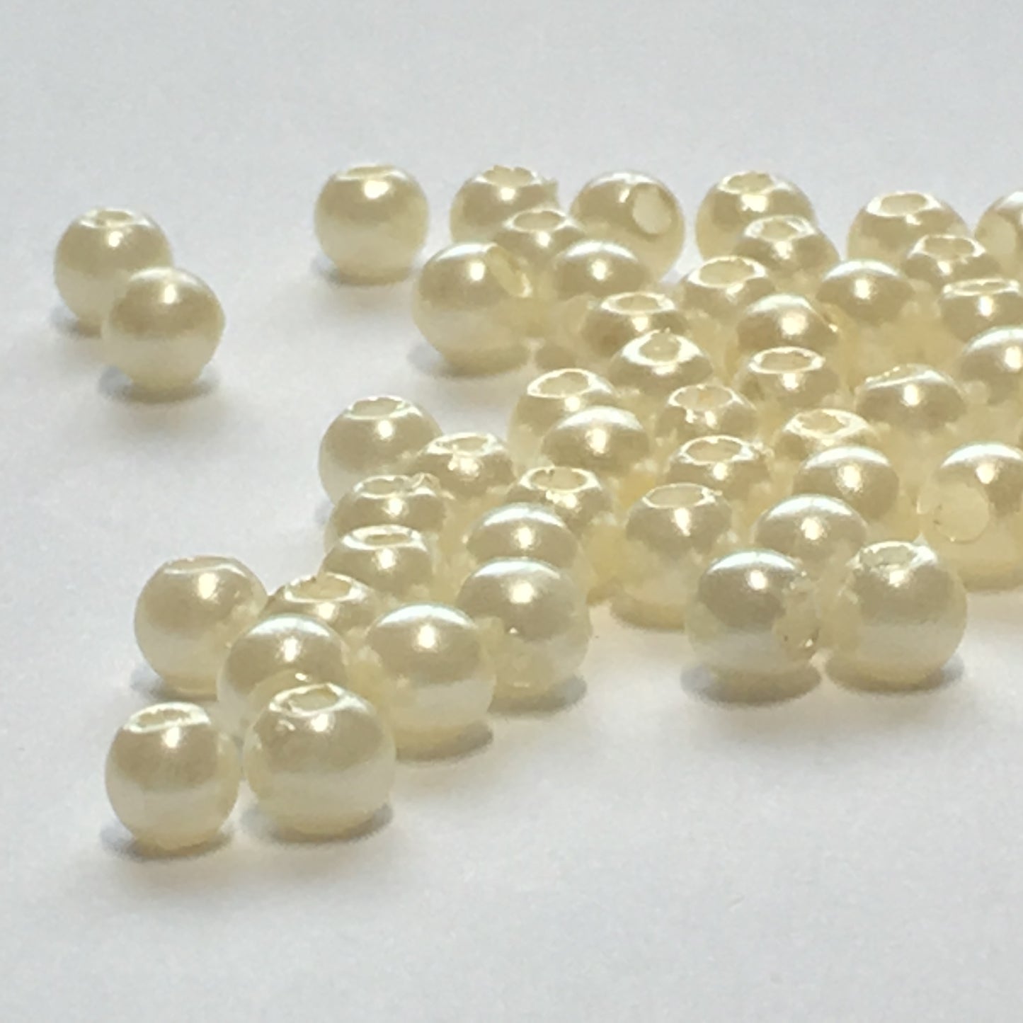 Light Cream Pearl Round Acrylic Beads, 4 mm - 88 or 100 Beads