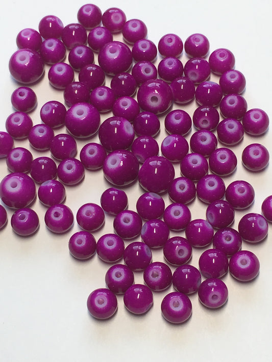 Neon Purple Painted Glass Round Beads, 5 and 7 mm, 43 Beads
