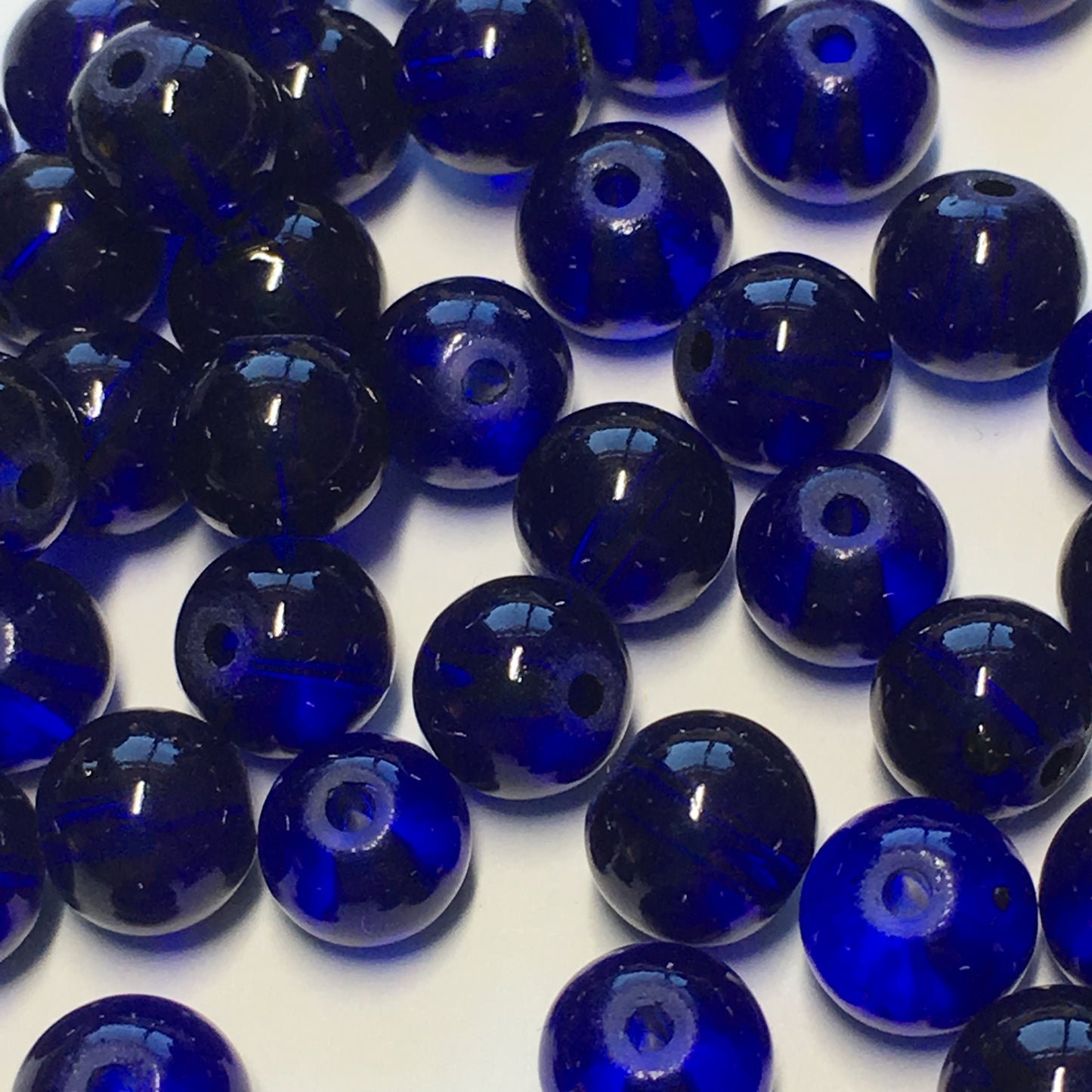 Transparent Cobalt Blue Glass Round Beads, 6 mm, 25 Beads