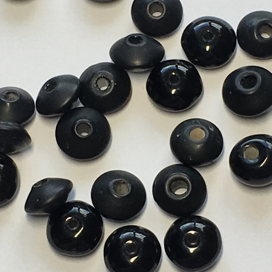 Opaque Jet Black, Glossy and Matte, Lampwork Glass Saucer Beads - 26 Beads