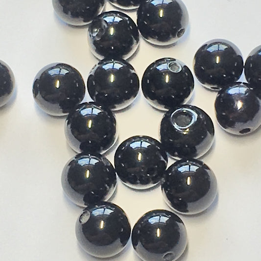 Opaque Black Glass Round Beads, Druks, 6 mm, 20 Beads