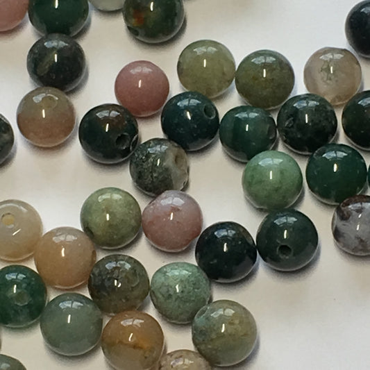 Fancy Jasper Semi-Precious Stone Round Beads, Mixed Colors, 6 mm, B Quality, 50 or 58 Beads