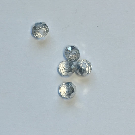 Silver Coat Crystal Rondelle Beads, 3 x 4 mm - 5 Beads
