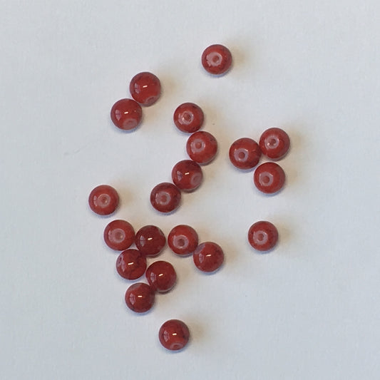 Red Painted Glass Round Beads, 4 mm, 20 Beads