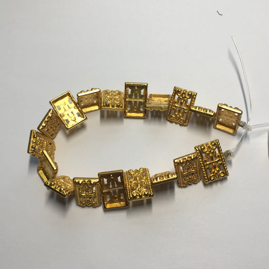 Gold Filigree 3-Strand Rectangle Flat Beads,  17 x 11 mm - 18 Beads