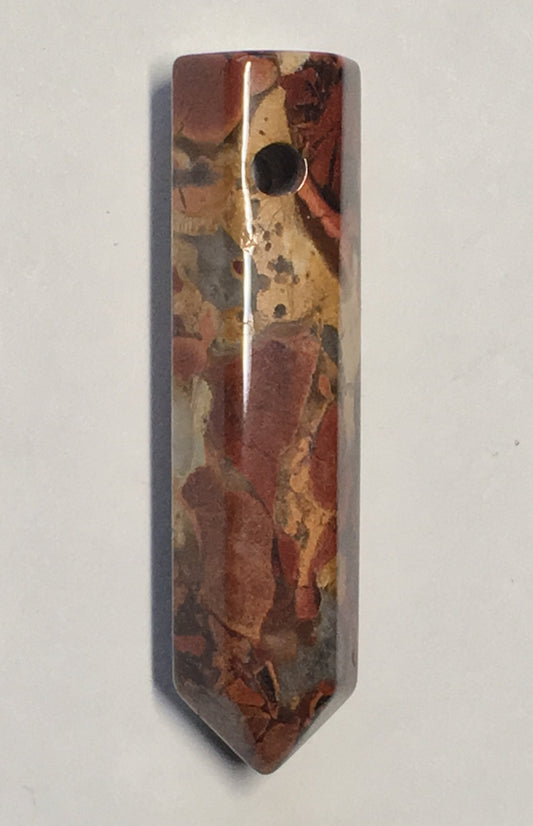 Red Agate Semi-Precious Stone Hexagon Point Pendant, 40 mm