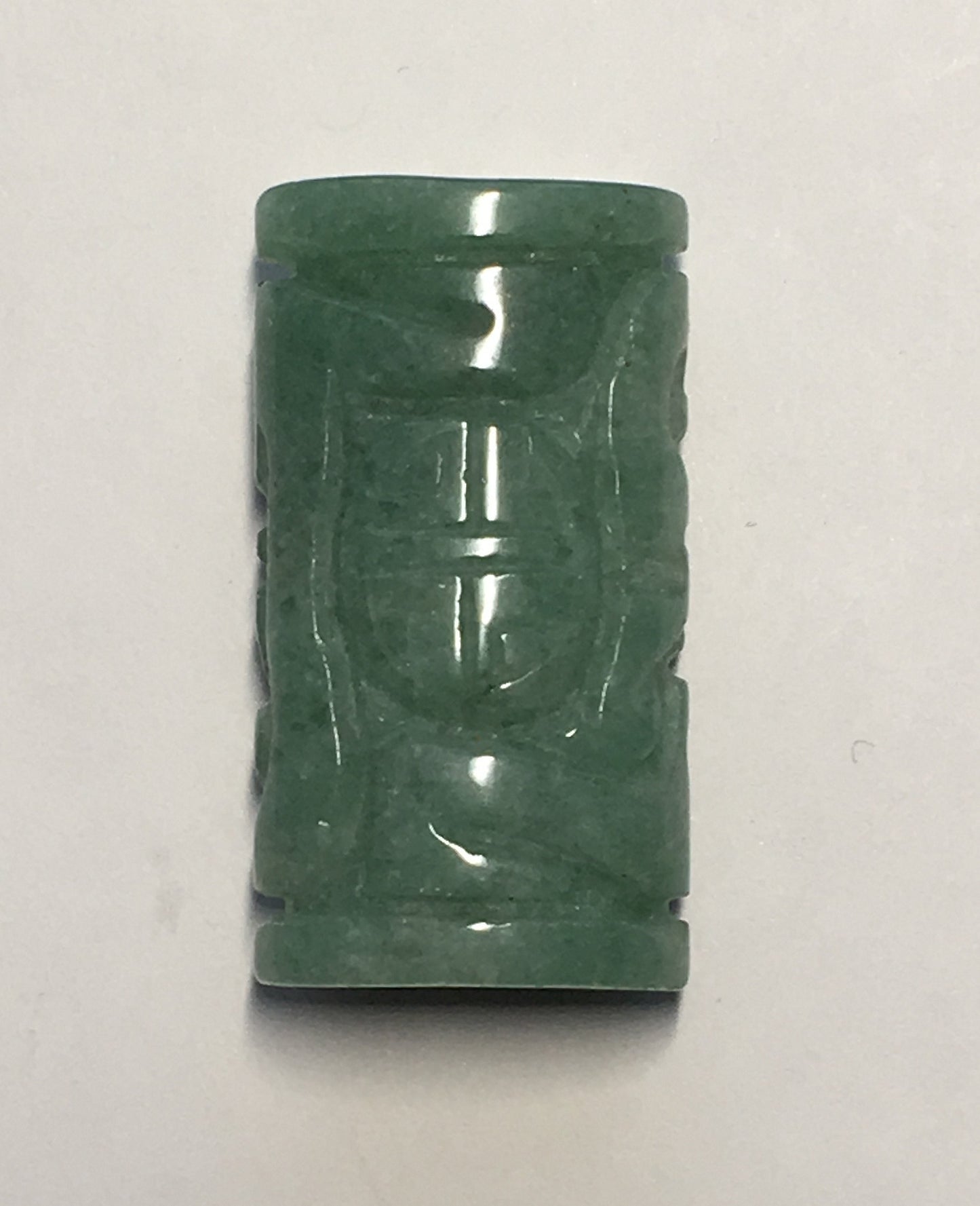 Jade Carved Semi-Precious Stone Oval Cylinder Pendant, 37 mm