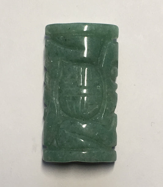 Jade Carved Semi-Precious Stone Oval Cylinder Pendant, 37 mm