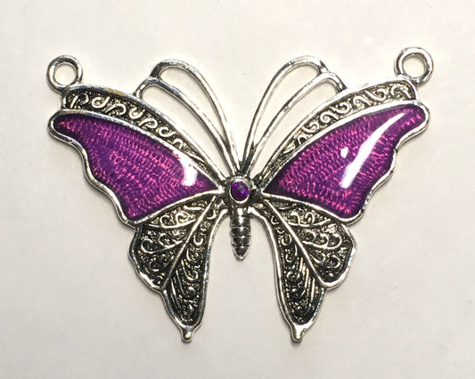 Antique Silver and Purple Butterfly Pendant, 45 mm