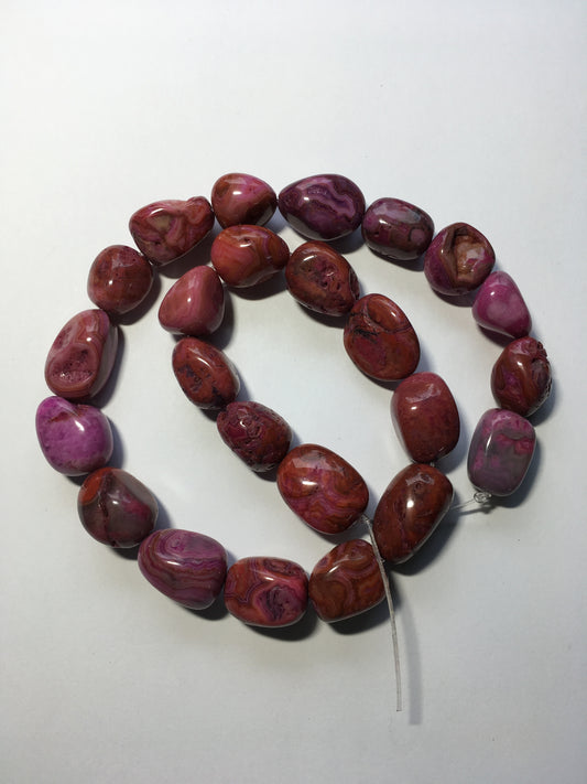 Pink Crazy Lace Agate Nugget Semi-Precious Stone Beads, Avg. 20 x 13 mm - 24 Beads