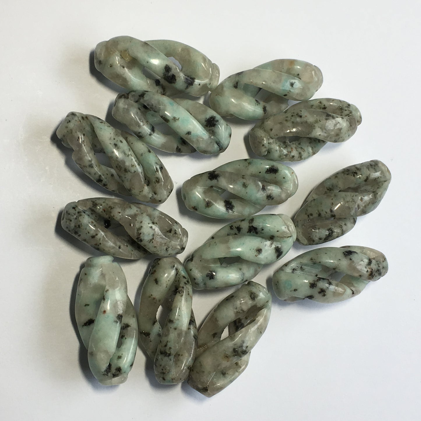 Kiwi Jasper Carved Oval Beads, 33 x 15 mm, 13 Beads
