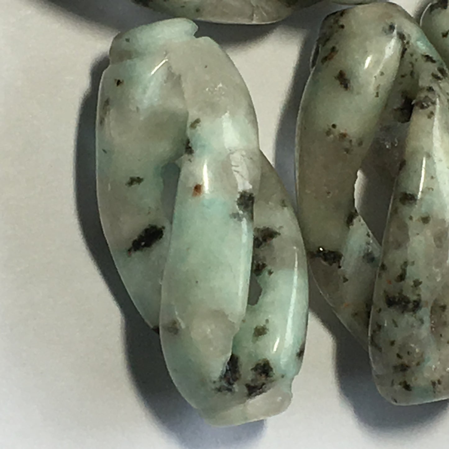 Kiwi Jasper Carved Oval Beads, 33 x 15 mm, 13 Beads