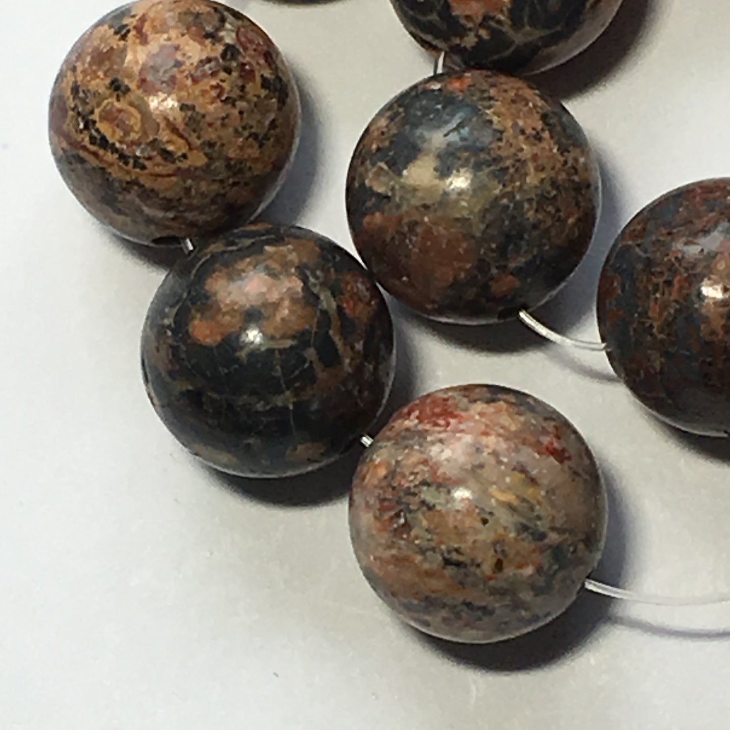Brown/Red Stone Round Beads, 12 mm - 17 Beads