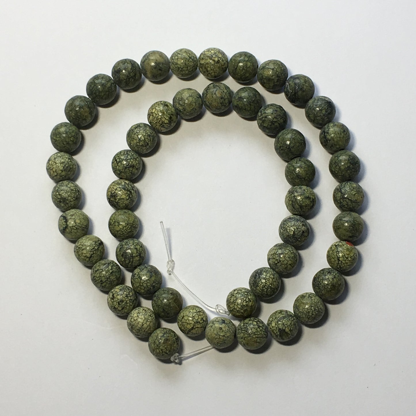 Perles de pierre rondes semi-précieuses serpentine verte naturelle, brin de 8 mm à 16 pouces ; 49 perles