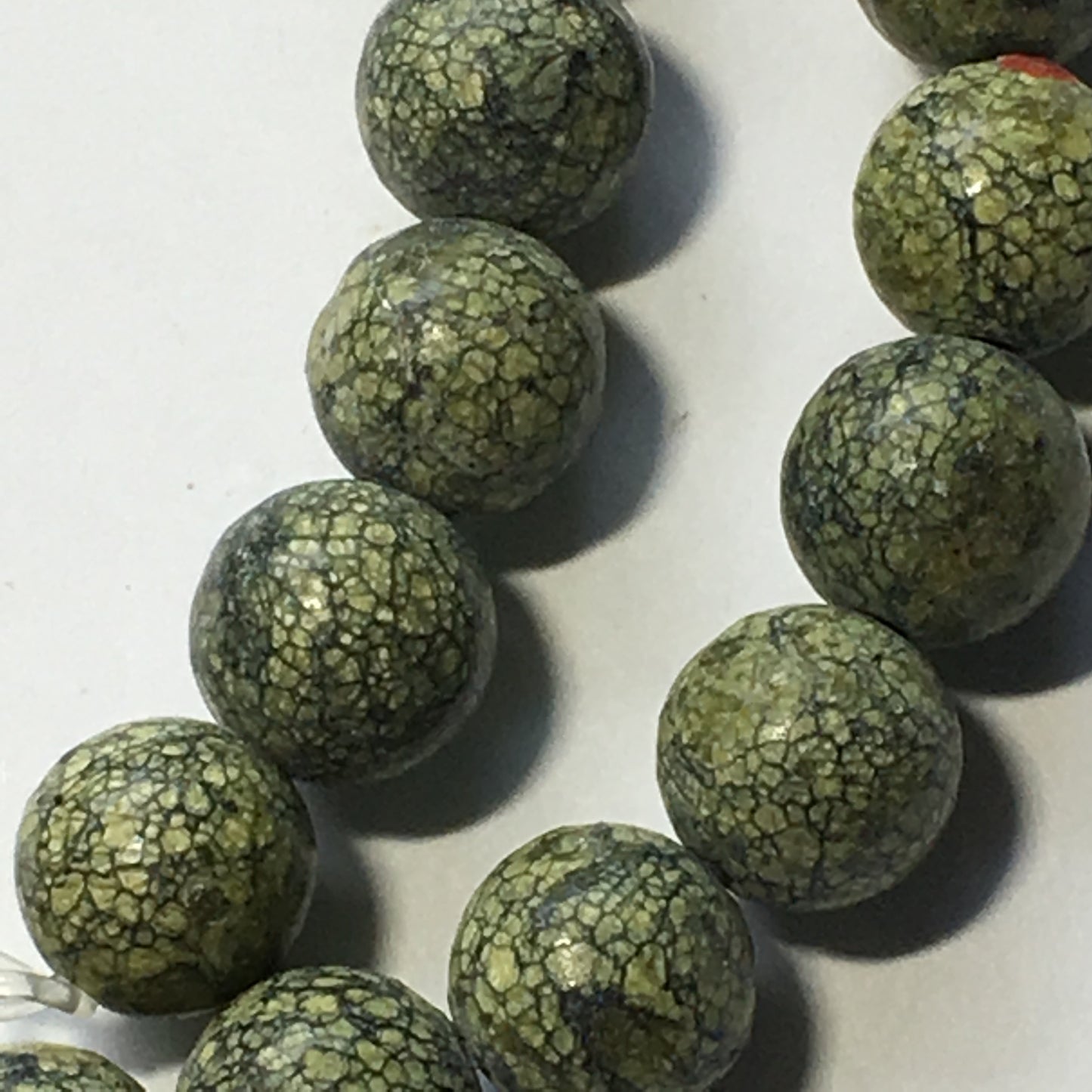 Natural Green Serpentine Semi-Precious Round Stone Beads, 8 mm - 16-Inch Strand; 49 Beads