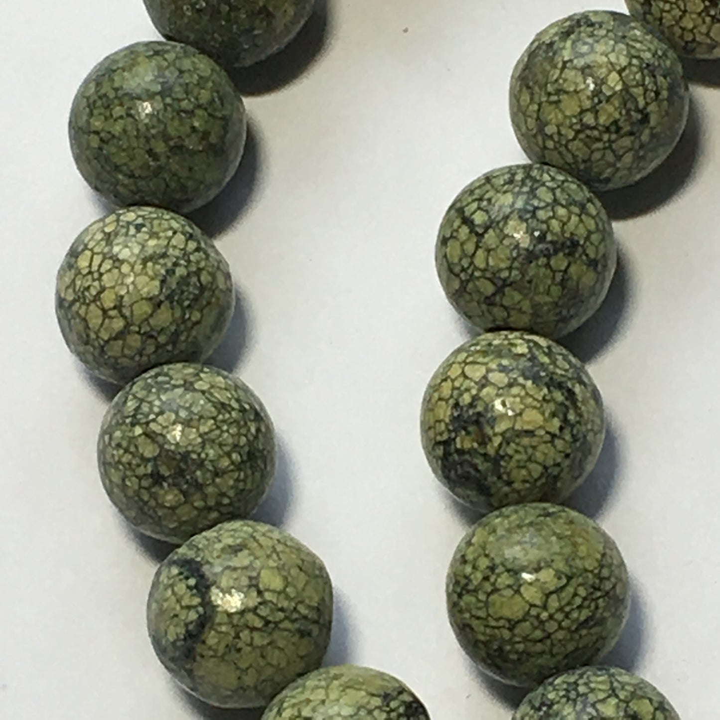 Natural Green Serpentine Semi-Precious Round Stone Beads, 8 mm - 16-Inch Strand; 49 Beads