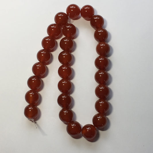 Carnelian Sard Semi-Precious Stone Round Beads, 14 mm - 27 Beads