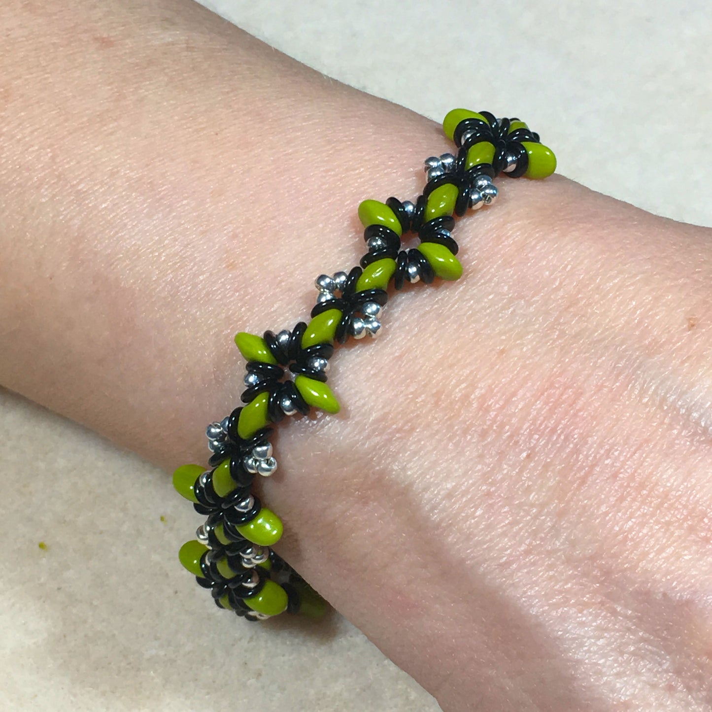 Bead Kit to Make "Oh, My Stars! Bracelet" Green / Black / Silver with Free Tutorial starting at $9.99