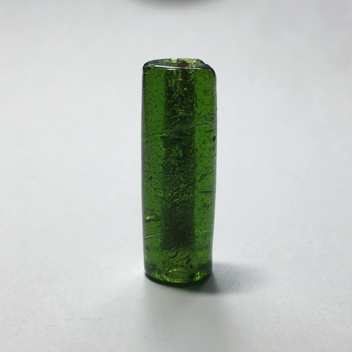Transparent Dark Green Tubular LampWork Glass Bead Pendant/Focal Bead, 30 x 10 mm