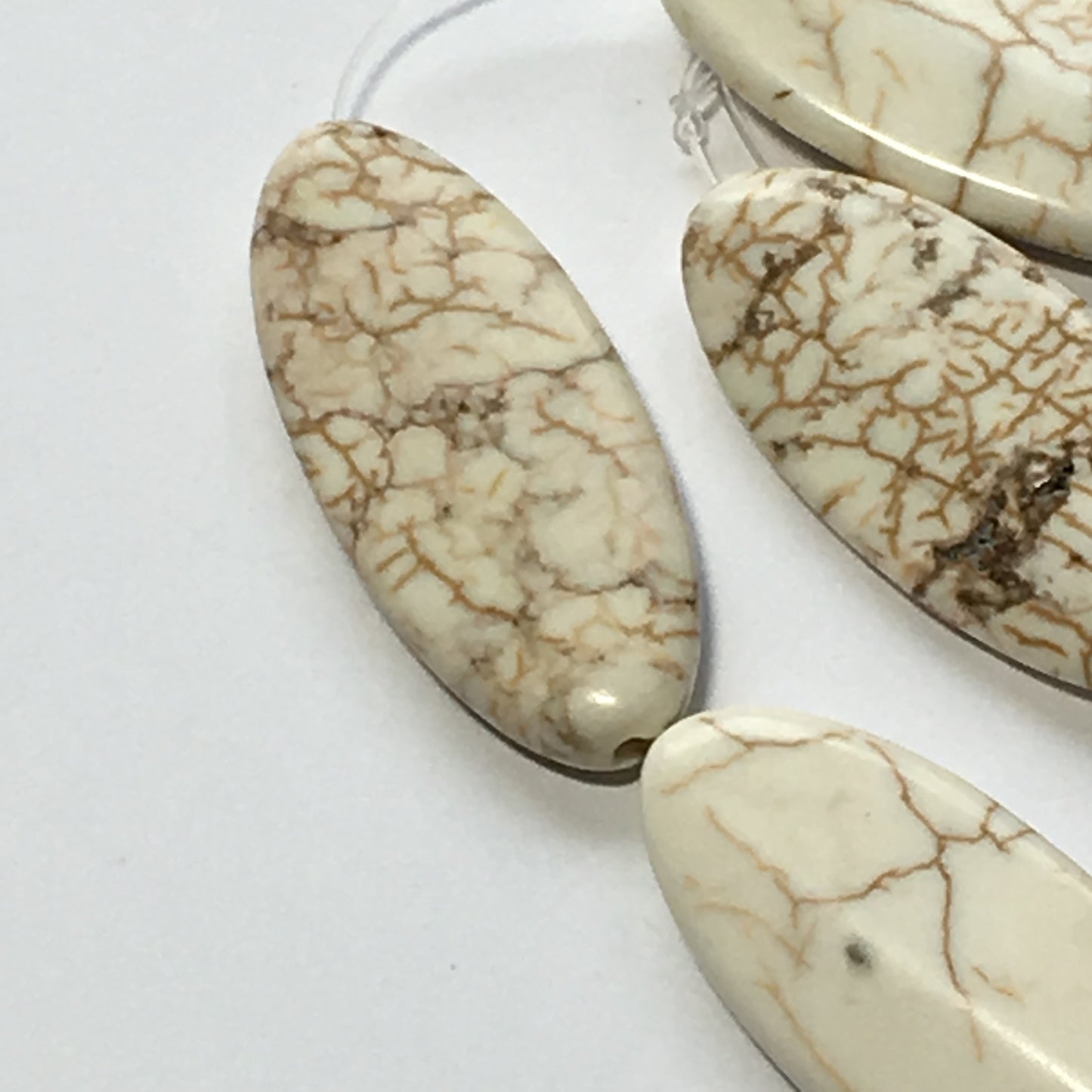 Ivory Howlite Flat Oval Beads 6 Beads 30 x 18 mm