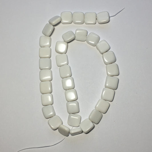 White Stone Square Flat Beads 10 mm 34 Beads on 14-Inch Strand