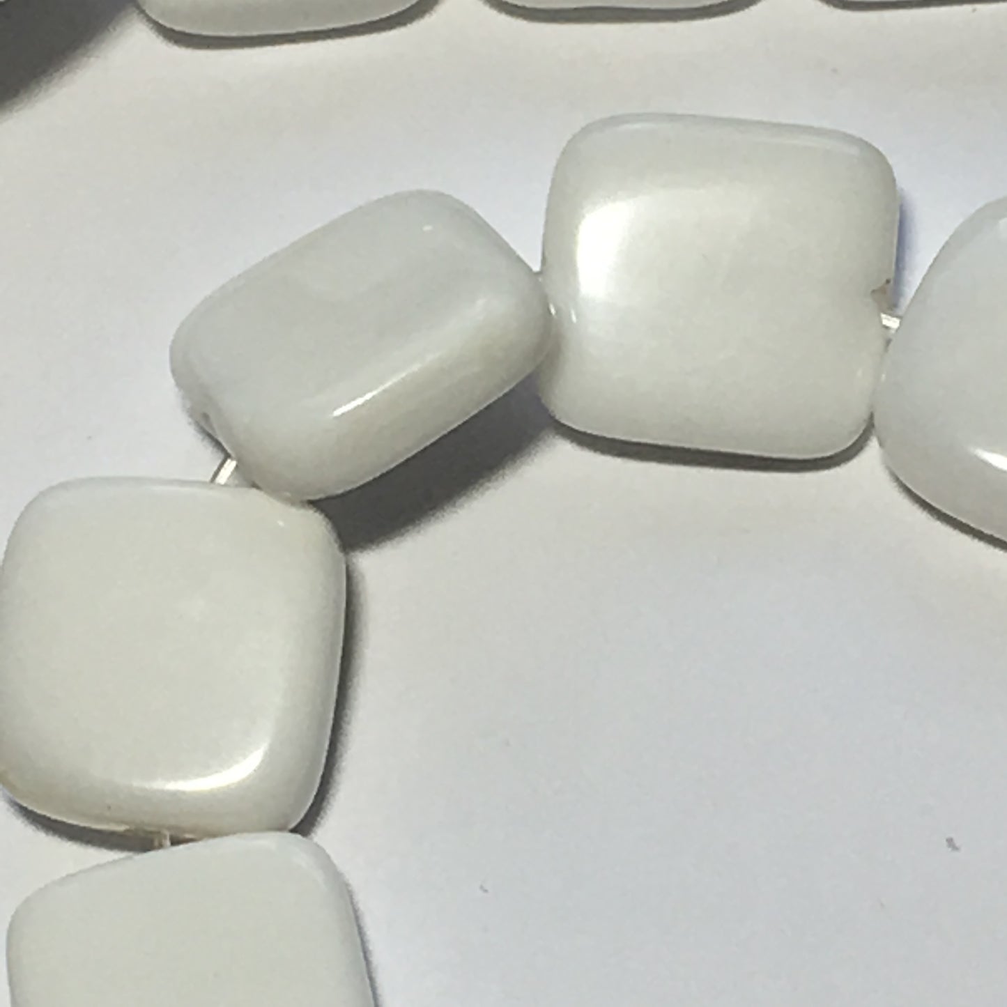 White Stone Square Flat Beads 10 mm 34 Beads on 14-Inch Strand