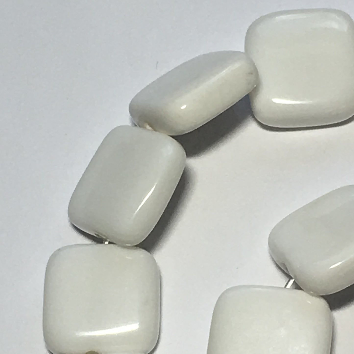 White Stone Square Flat Beads 10 mm 34 Beads on 14-Inch Strand