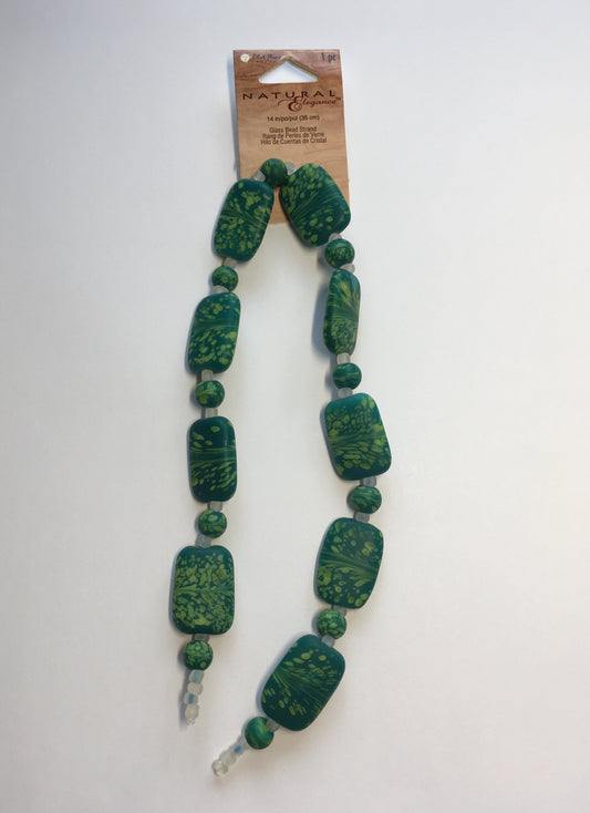 Blue Moon Natural Elegance Feathered Jade Green Glass Beads Rectangle and Rondelle, 18 x 25 and 8 mm, 14-Inch Strand