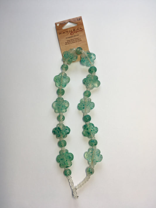Blue Moon Natural Elegance Speckled Jade Glass Flower Beads, 8-9 mm Rounds, 20 mm Flowers, 14-Inch Strand