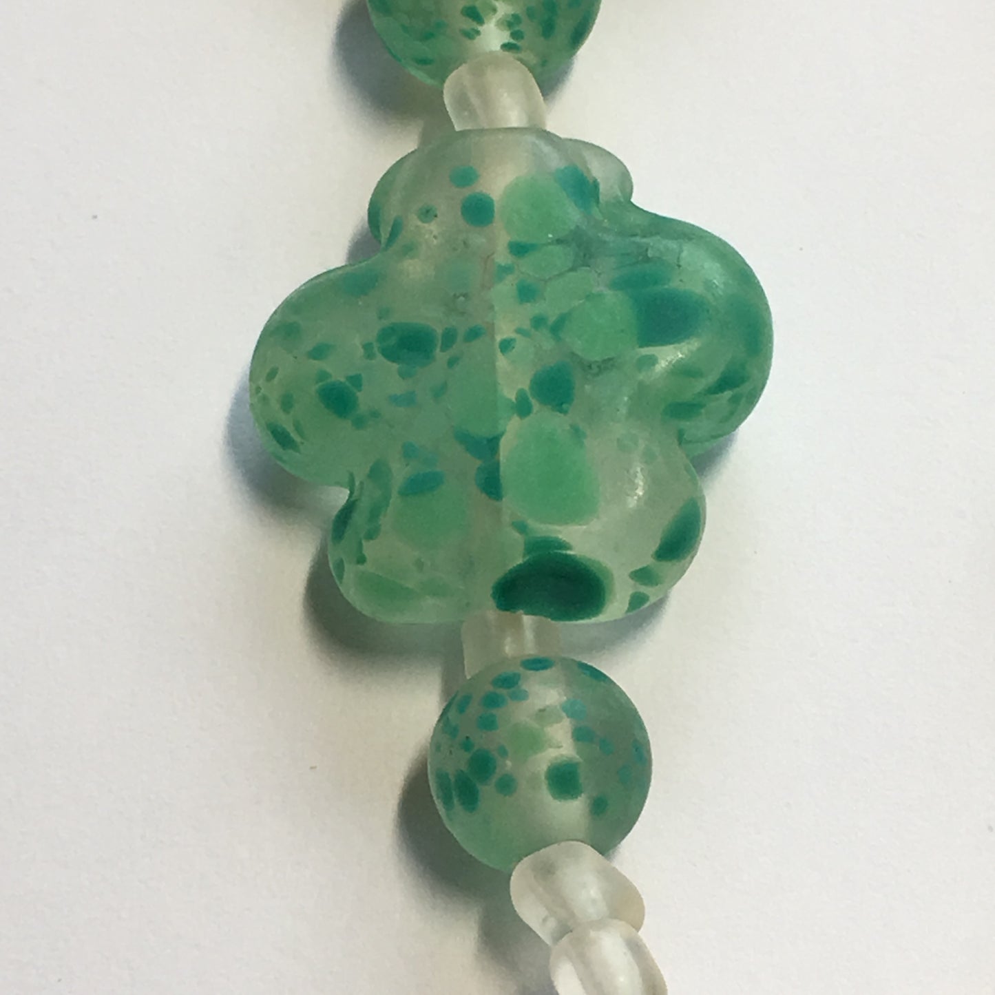 Blue Moon Natural Elegance Speckled Jade Glass Flower Beads, 8-9 mm Rounds, 20 mm Flowers, 14-Inch Strand