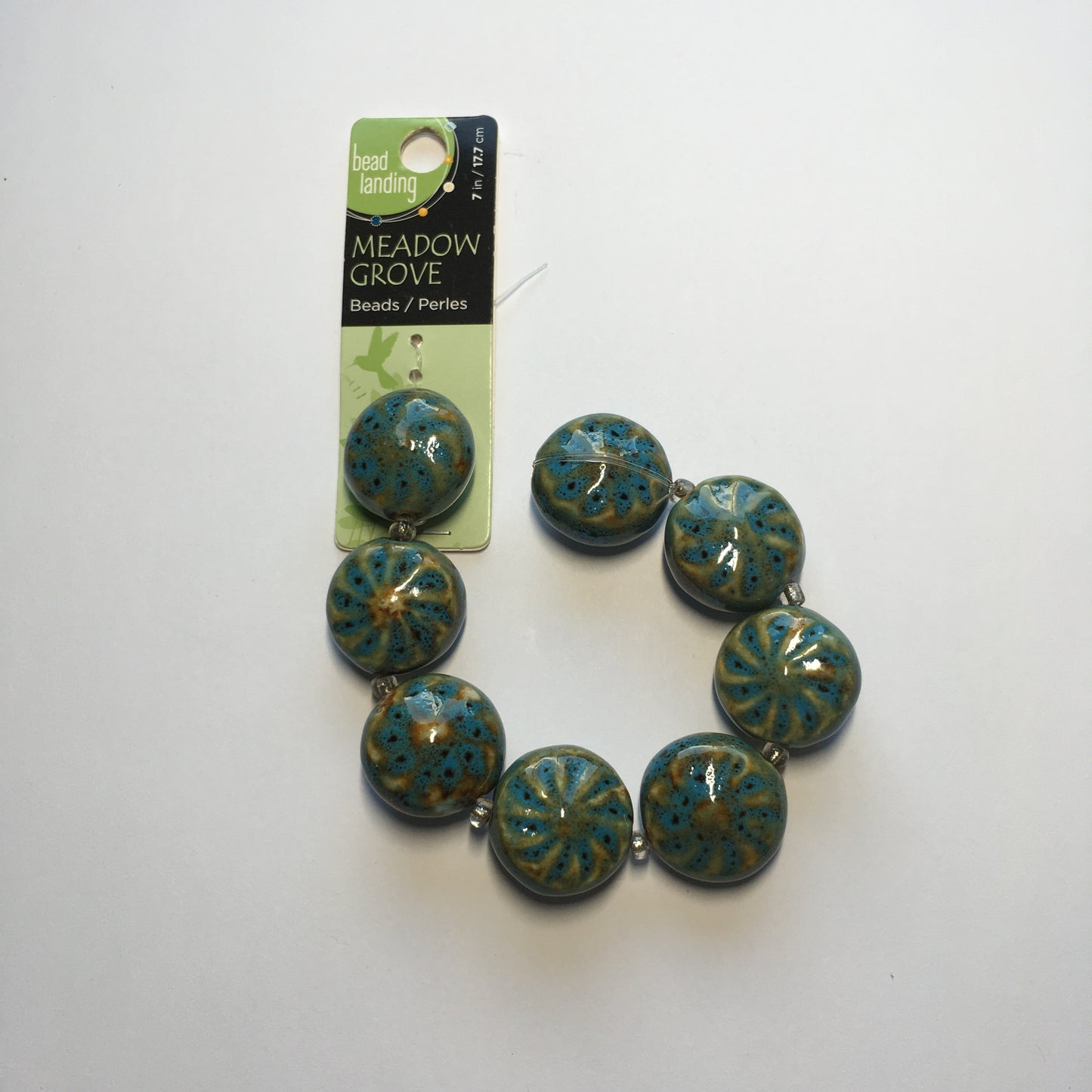 Bead Landing Meadow Grove Green/Blue Speckled Ceramic Beads, 22 mm - 7 Beads