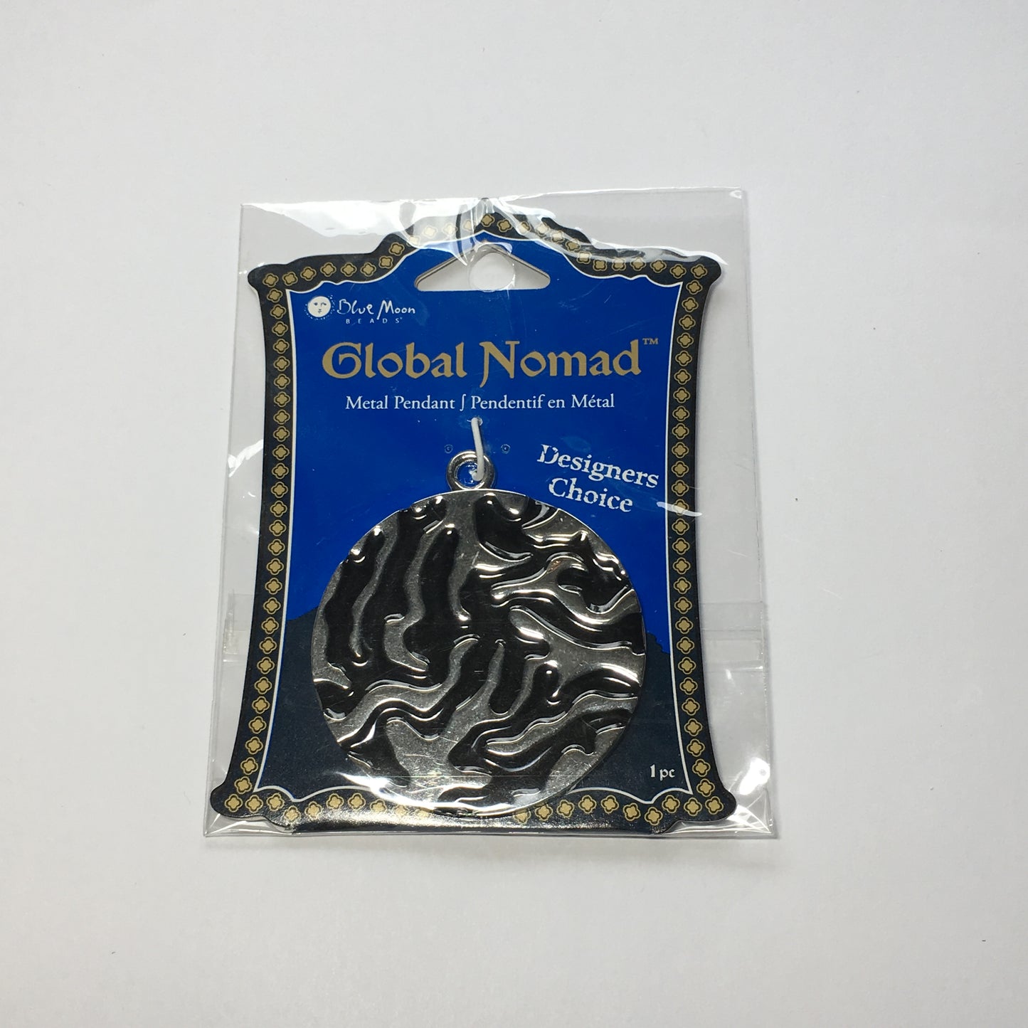Global Nomad Metal Animal Pattern Silver and Black Enamel Pendant 45 mm Round 2 mm Thick