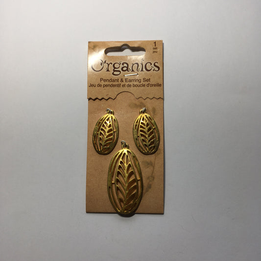 Organics Leaf Pendant and Earring Findings Set - Gold Color 45 and 30 mm