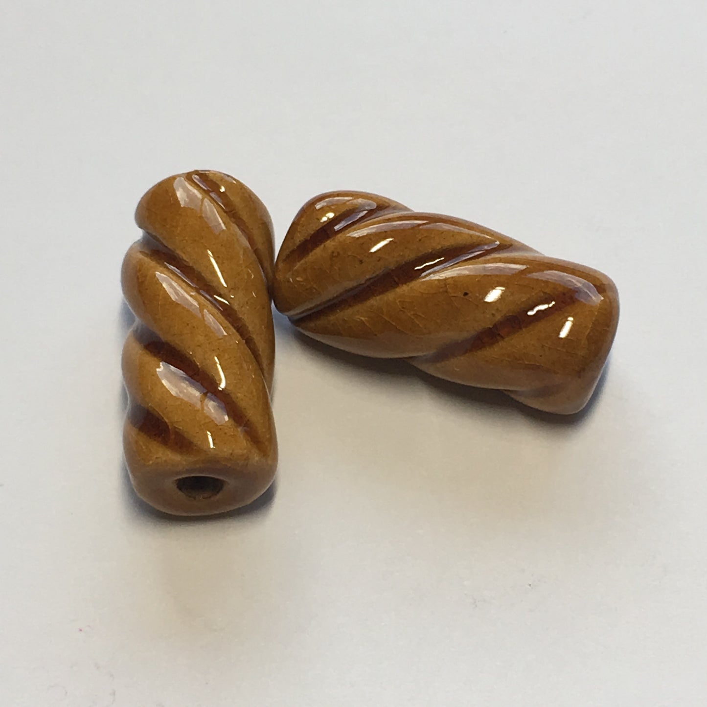 Brown Ceramic Twist Beads, 25 mm - 2 Beads