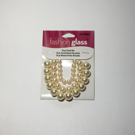 Cream Round Pearl Mix by Fashion Glass 6, 8 and 10 mm - 36 Beads