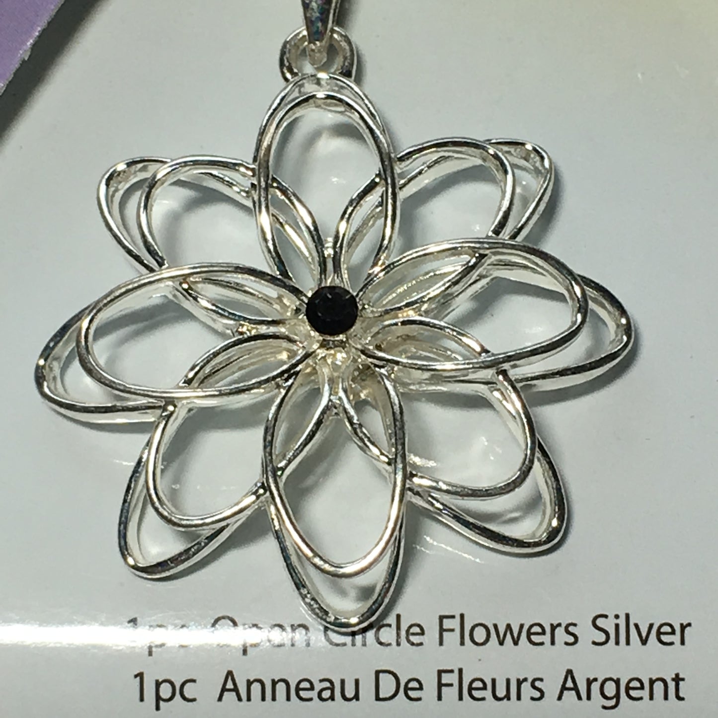 Perle Nouveau Open Circle Flower Silver Open Petals Pendant, 35 x 8.3 mm
