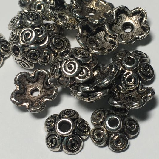 Antique Silver Curly Bead Caps, 11 mm or 13 mm