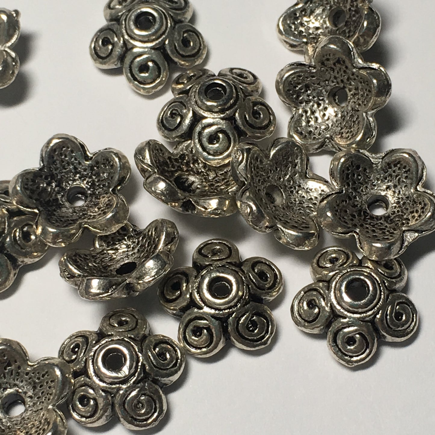 Antique Silver Curly Bead Caps, 11 mm or 13 mm