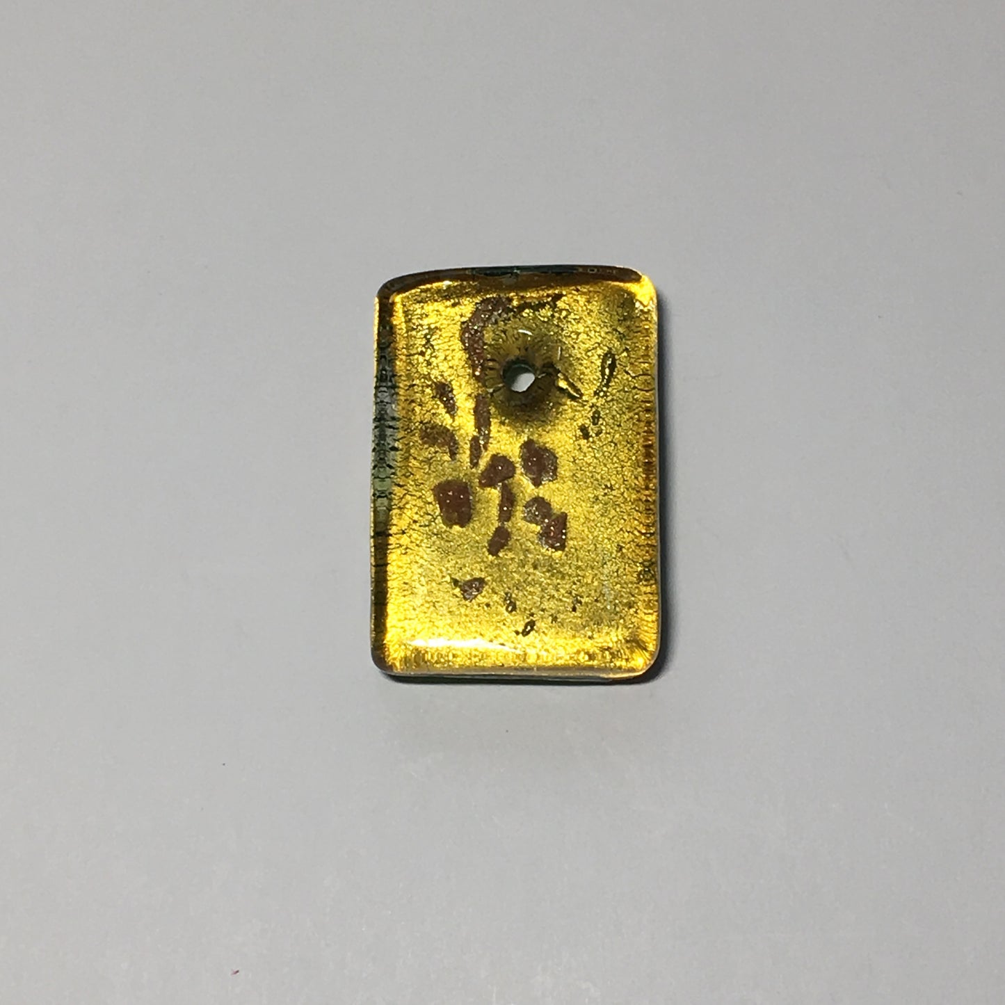 Dichroic Yellow with Copper Specks/Green Reversible Rectangular Pendant, 36 x 25 mm