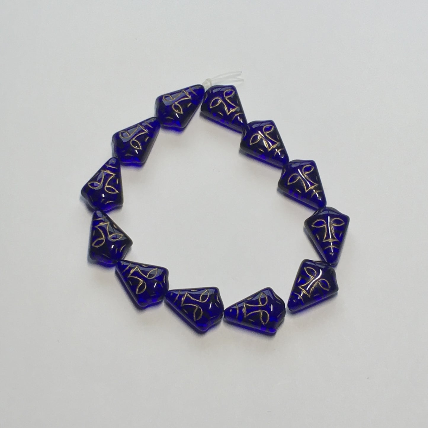 Transparent Cobalt Blue Glass Face Beads with Gold Inlay, 22 x 17 mm, 12 Beads