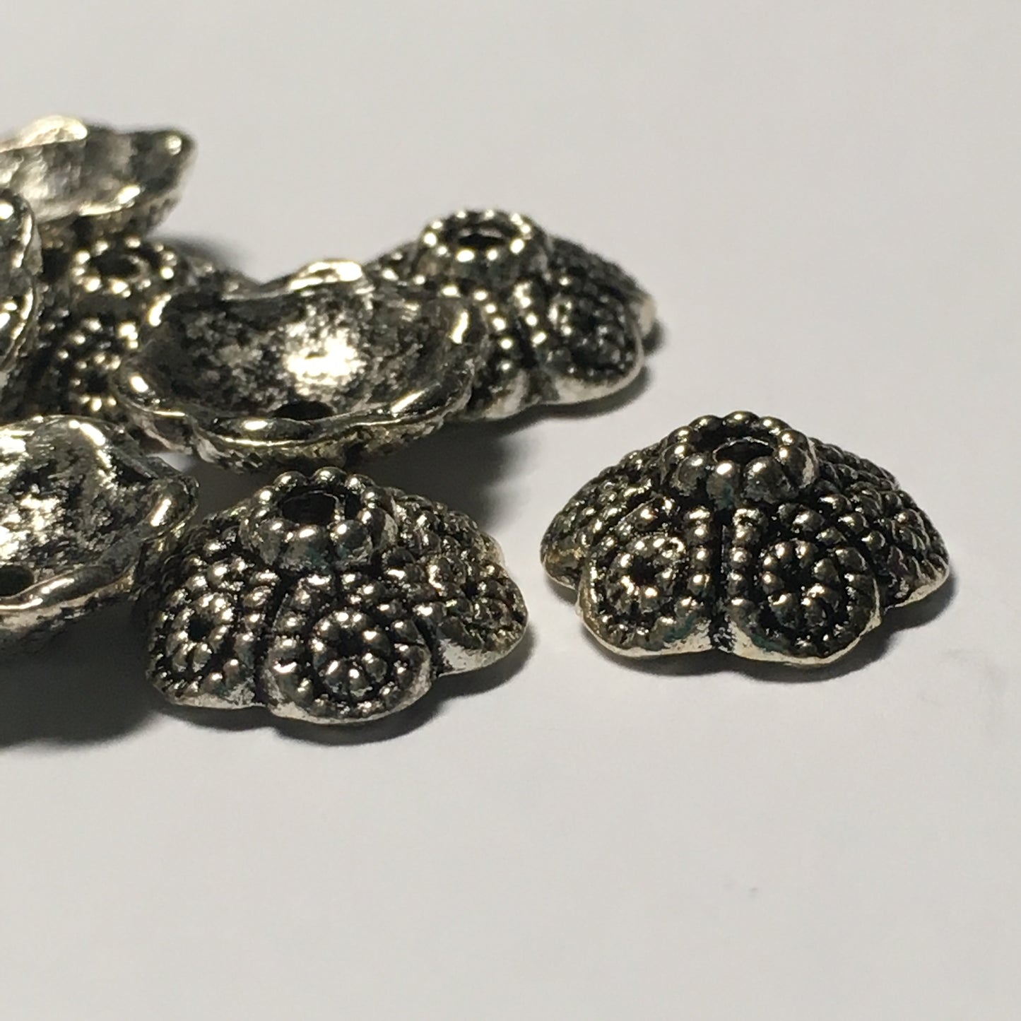 Antique Silver Dotted Swirl Round Bead Caps, 12 mm  - 10 Caps