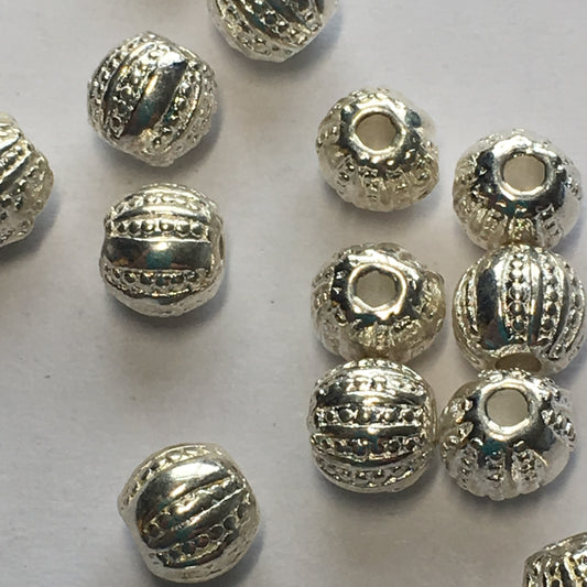 Bright Silver Textured Round Beads, 5 mm  - 14 Beads