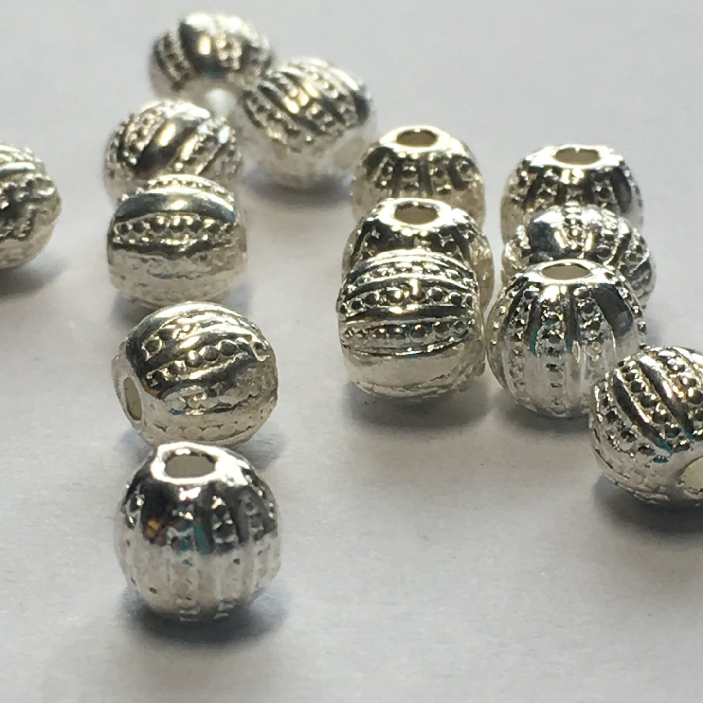 Bright Silver Textured Round Beads, 5 mm  - 14 Beads