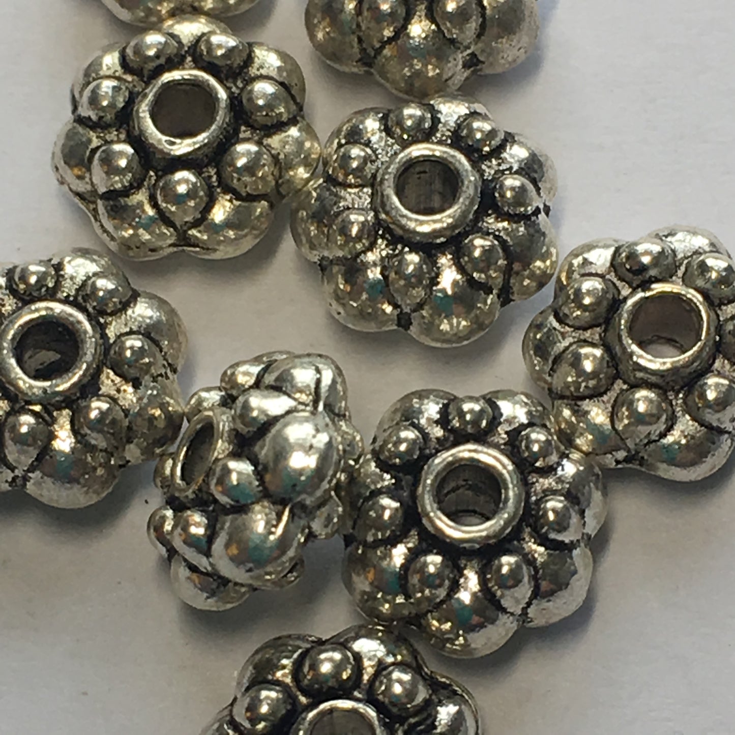 Antique Silver Bali Beads with Large and Small Granulations, 8 x 4 mm - 10 or 12 Beads