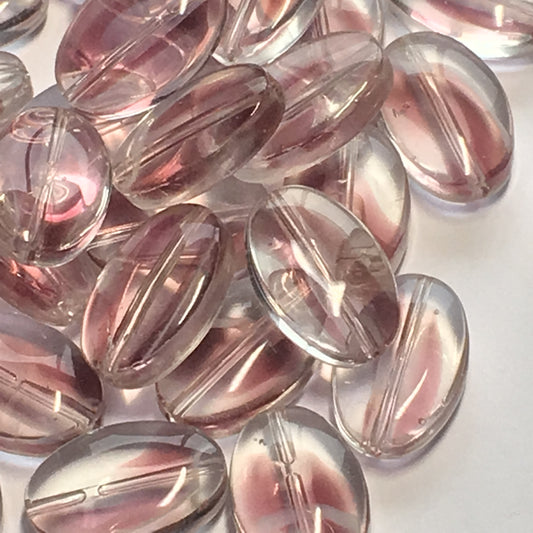 Clear Glass with Purple Swirl Oval Beads, 14 x 9 mm - 28 Beads