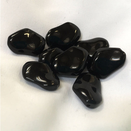 Opaque Black Glass Oval Twist Beads, 16 x 13 x 3 mm - 8 Beads