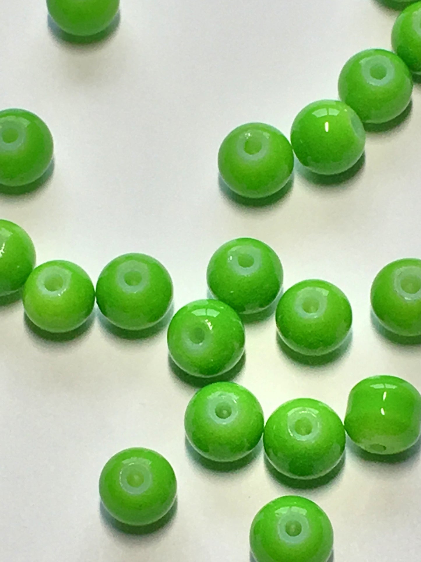 Neon Green Painted Glass Round Beads, 6 mm, 20 or 32 Beads