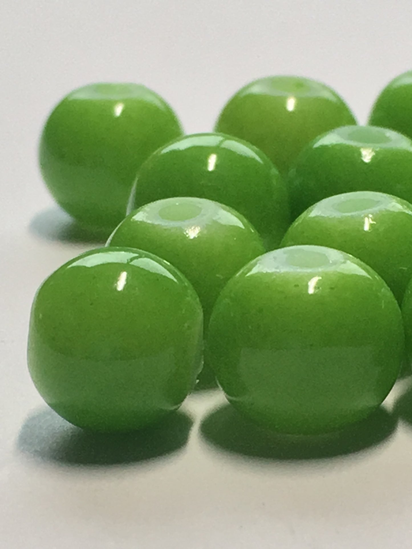 Neon Green Painted Glass Round Beads, 7 mm, 21 Beads